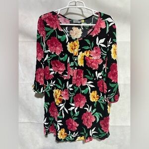 Anthropologie Fig & Flower Womens Tunic Blouse Popover Plus 2X Floral Tropical